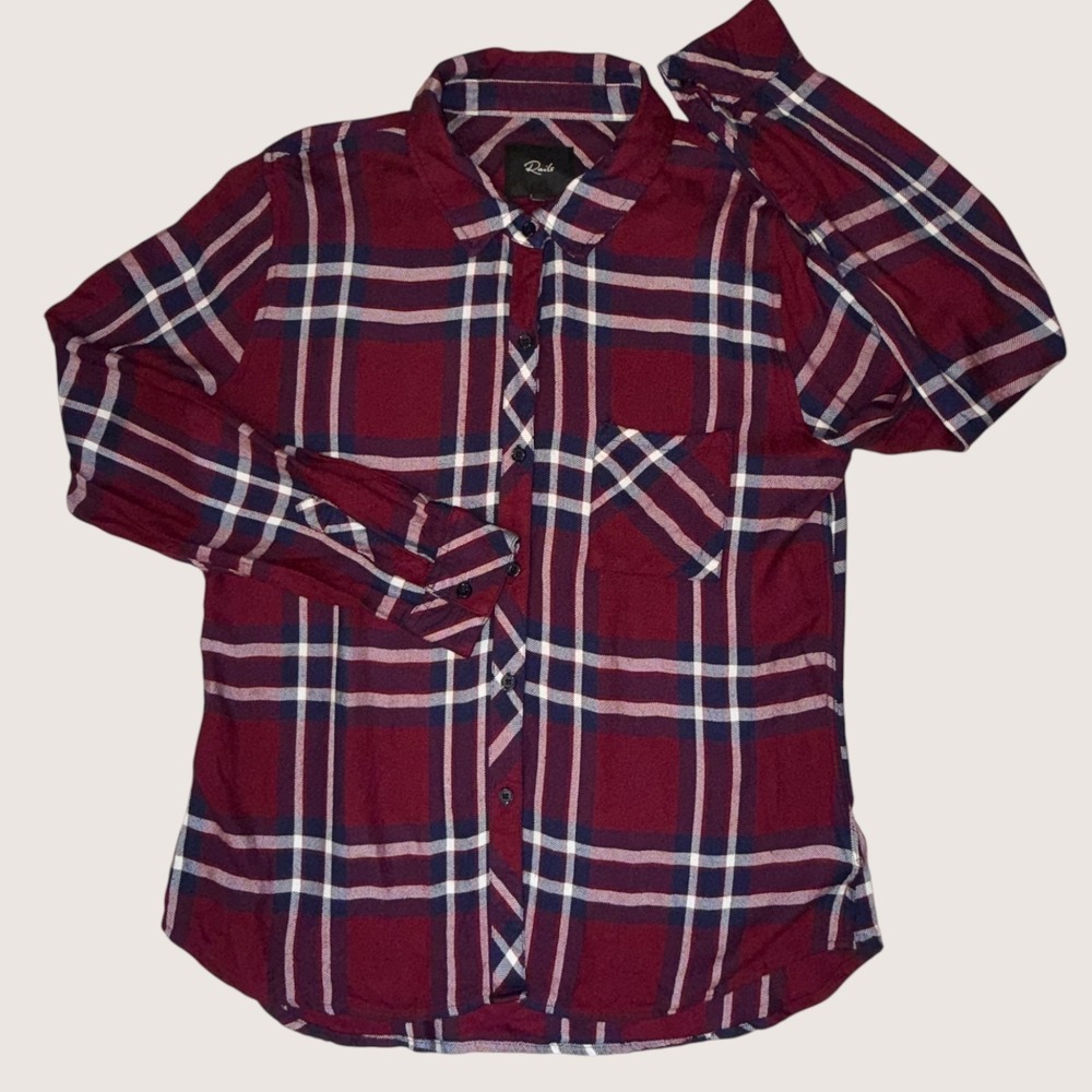 Rails Burgundy‎ Plaid Button Front Shirt Women Medium Rayon Long Sleeve Relaxed